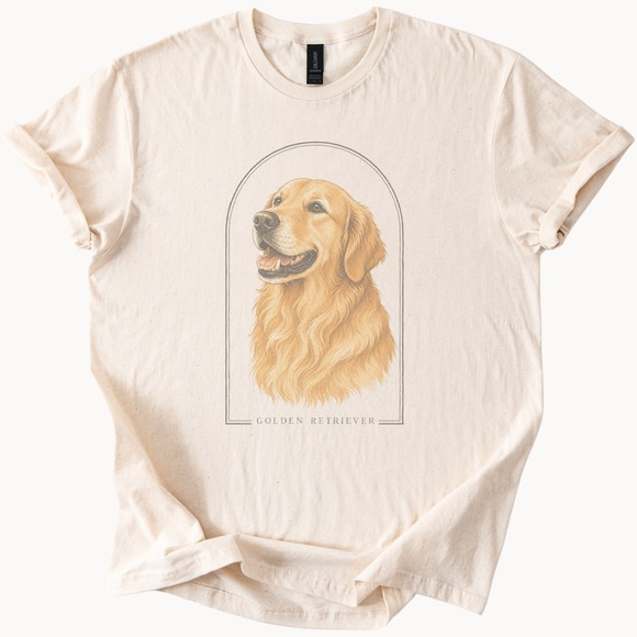 Gildan Tops - Golden Retriever Graphic Tee Natural Cozy Style